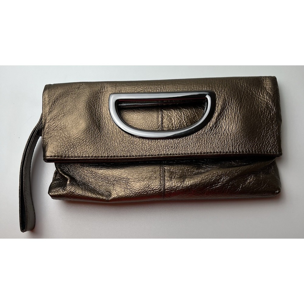 Hobo International Vegan Leather Fold Over  Clutch Bronze Handbag Purse
